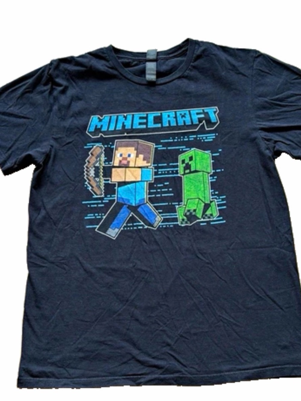 Gildan Minecraft Graphic Tee - Black with Blue & Green Print